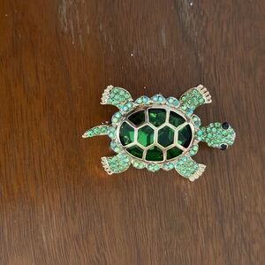 Green Turtle Crystal Brooch Pin